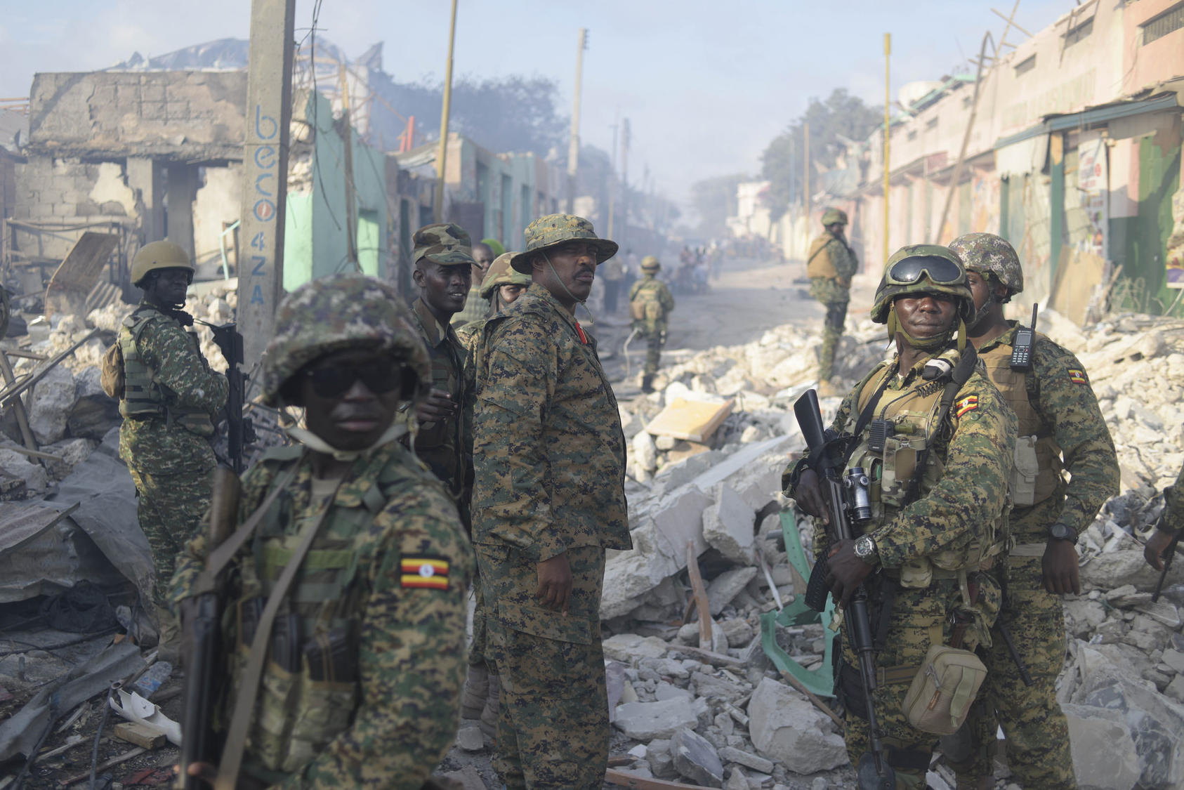 The African Union Mission in Somalia's Ugandan Contingent Commander, Brigadier General Kayanja Muhanga, visits the site of a VBIED attack conducted by the militant group al Shabaab in the Somali capital of Mogadishu on October 15, 2017. Photo Courtesy of Flickr/AMISOM Photo/Tobin Jones