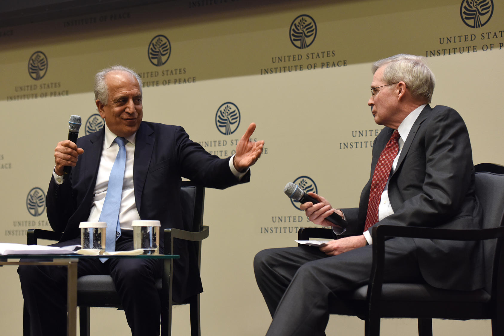 Special Representative for Afghanistan Reconciliation Zalmay Khalilzad speaks with Stephen J. Hadley, chair of USIP's Board of Directors.