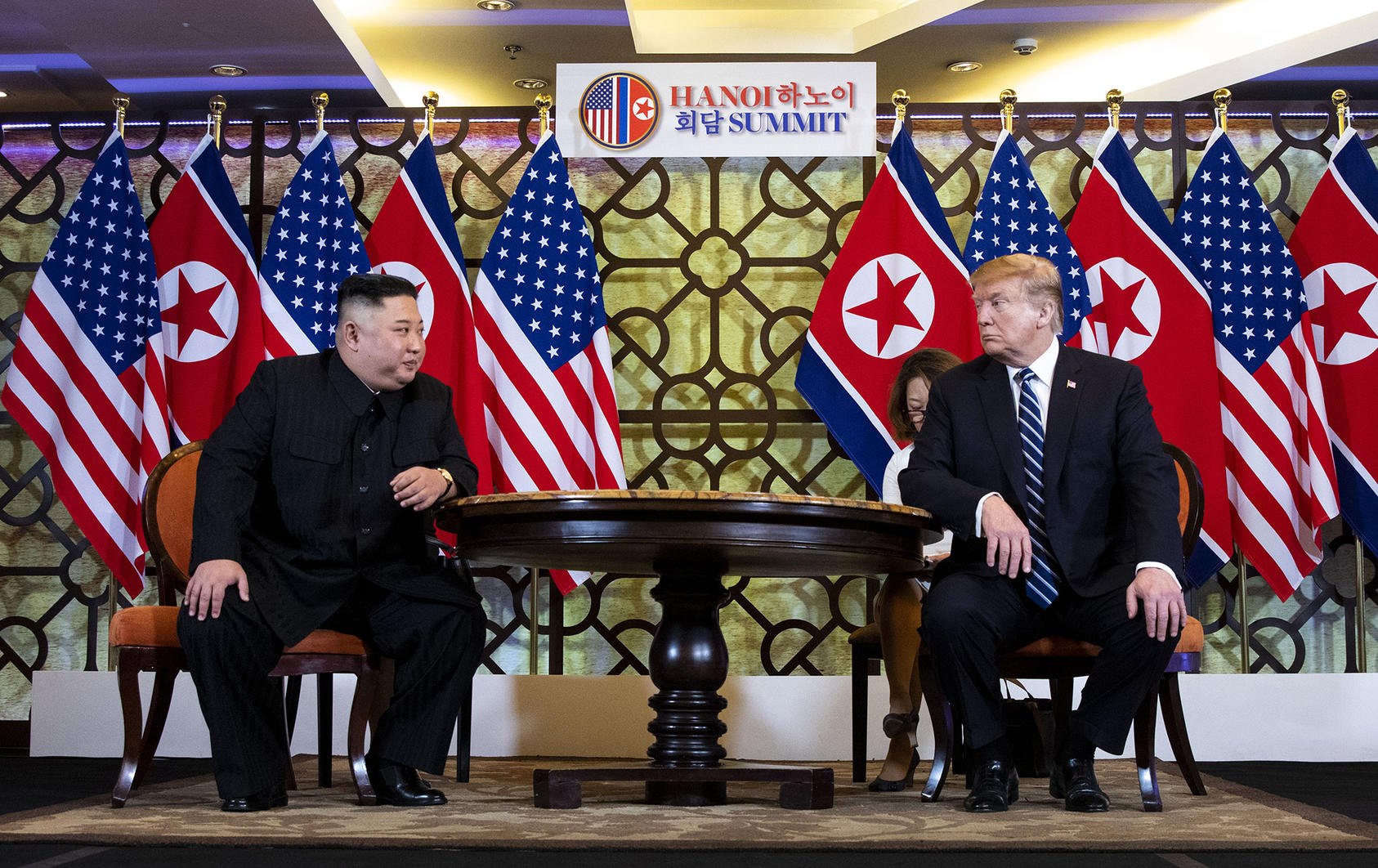 President Donald Trump and Kim Jong Un, the North Korean leader, meet at the Metropole Hotel in Hanoi, Vietnam, Feb. 28, 2019. (Doug Mills/The New York Times)
