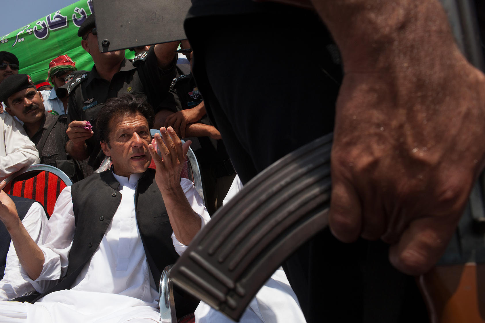 Prime Minister Imran Khan during a campaign rally for Pakistan's 2013 parliamentary elections in the Swabi District of Pakistan. (Tyler Hicks/The New York Times)