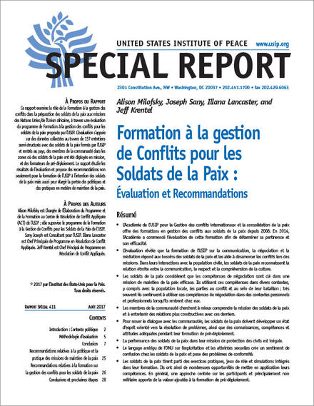 Special Report on Conflict Management Training for Peacekeepers French in French cover