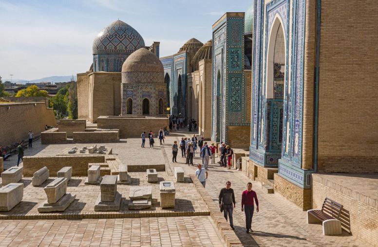 The Shah-i-Zinda necropolis in Samarkand, Uzbekistan. October 4, 2019. (Tony Cenicola/The New York Times)