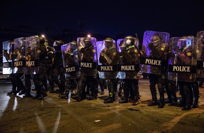 Riot police at a rally in Bangkok, Thailand, Sept. 19, 2021. (Lauren DeCicca/The New York Times)