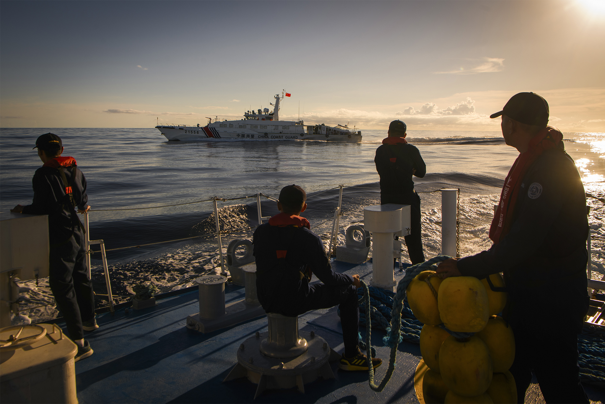 A Chinese coast guard vessel confronting a Philippine Coast Guard vessel in the South China Sea on Nov. 10, 2023. China’s ongoing push to change the international security order entered a new phase with the launch of the Global Security Initiative in April 2022. (Jes Aznar/The New York Times)