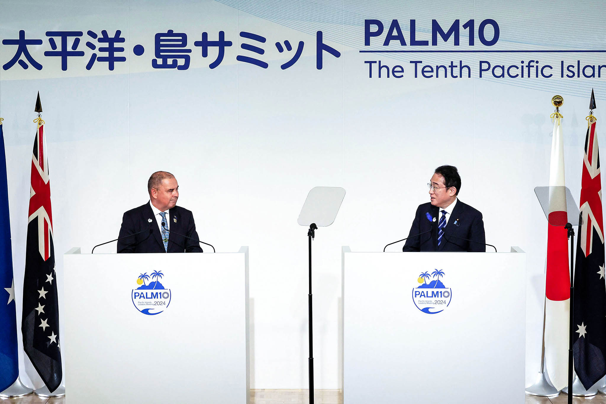 Japanese Prime Minister Fumio Kishida and Cook Islands Prime Minister Mark Brown at a joint press conference during the 2024 Pacific Alliance Leaders Meeting in Tokyo, Japan. July 18, 2024. (Official Website of the Prime Minister of Japan and His Cabinet)