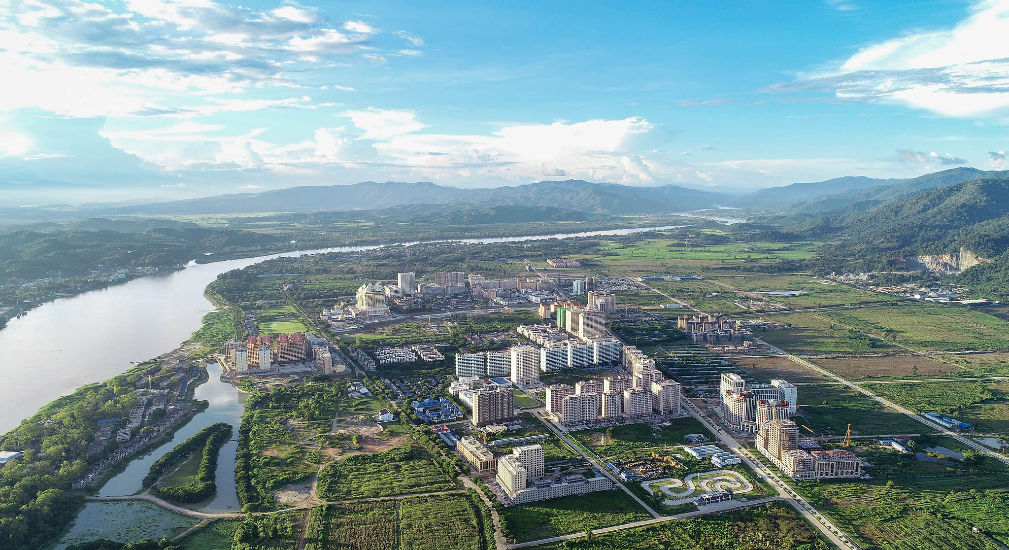 An aerial view of development in the Golden Triangle Special Economic Zone, Laos. September 2, 2021. (Wikimedia Commons)