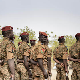 Burkina Faso troops train for their fight against ISIS-affiliated rebels in 2019. Corrupt, authoritarian rule has fueled both the insurgency and army coups—a violent cycle that can be broken with improved governance. (Laetitia Vancon/The New York Times)