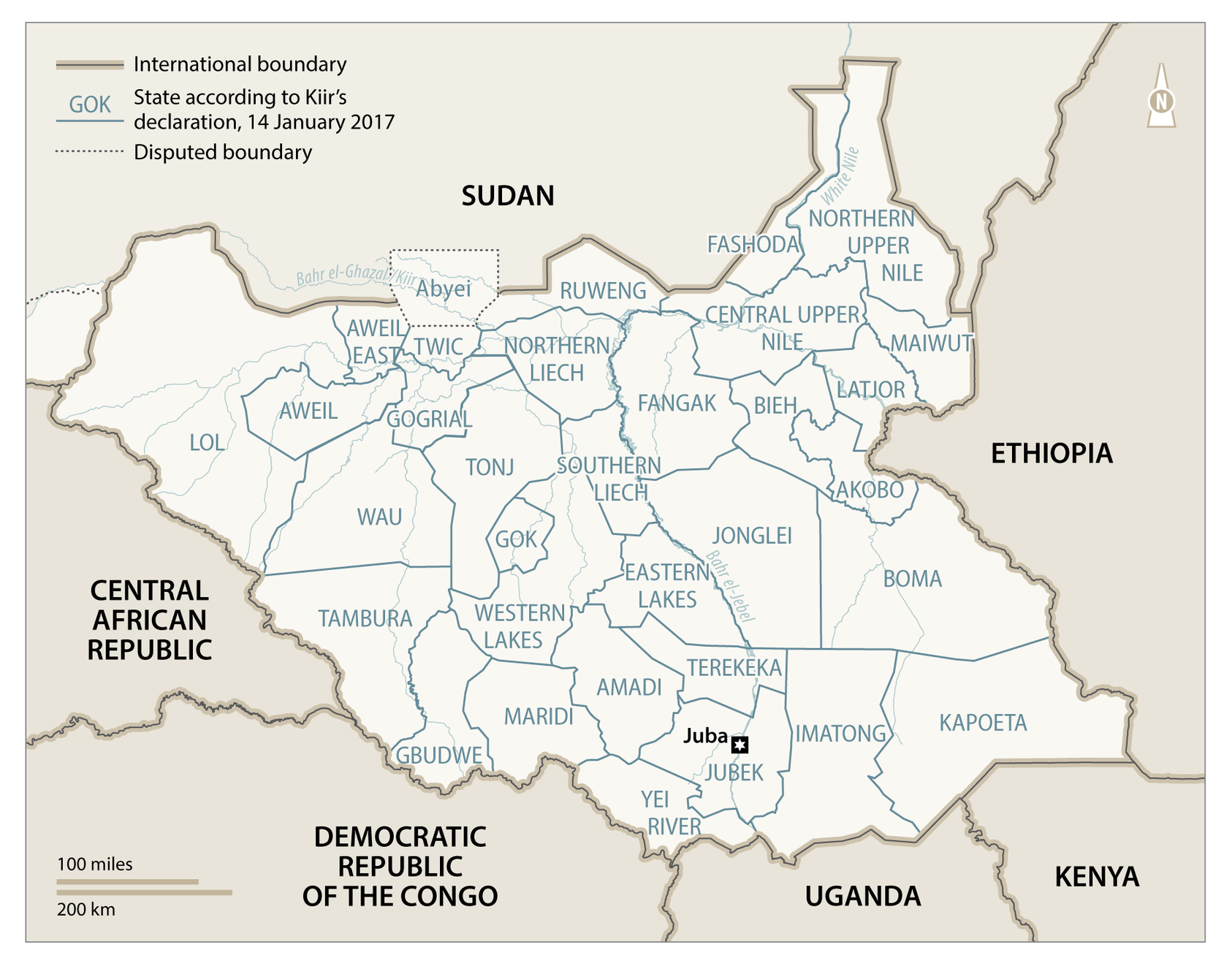 The 32 States of South Sudan, 2017 (Credit: MAPgrafix 2019/OpenStreetMap)