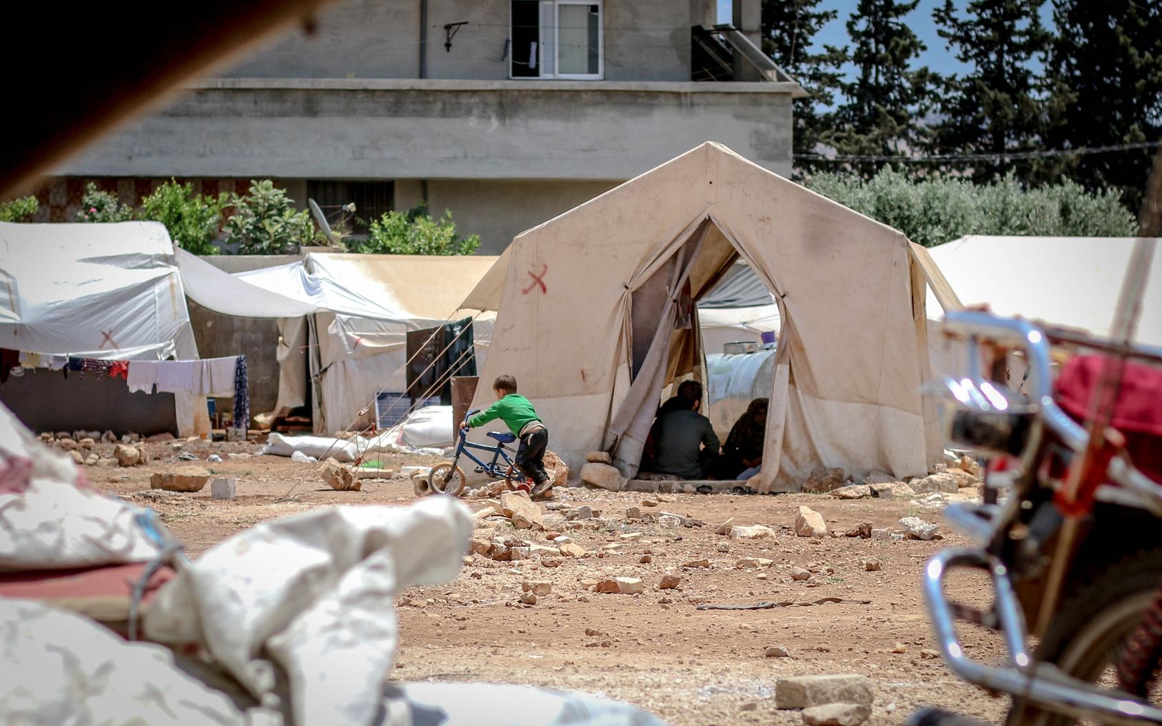 Refugee tent at a camp.