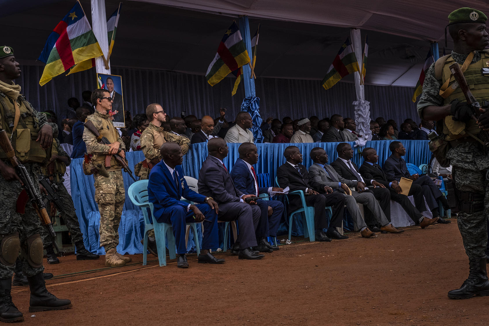 Mercenaries from the Wagner Group, a private military group with close ties to Russian President Vladimir Putin, in Bangui, Central African Republic. May 1, 2019. (Ashley Gilbertson/The New York Times)