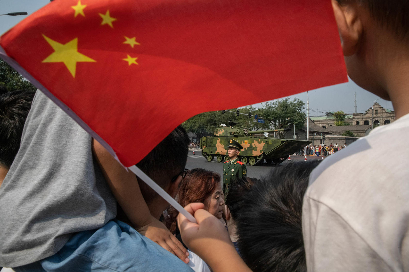 A military vehicle returns to its barracks on Tuesday, Oct. 1, 2019, in Beijing, following a parade on Tiananmen Square as China celebrated 70 years of Communist Party rule. (Gilles Sabrie/The New York Times)