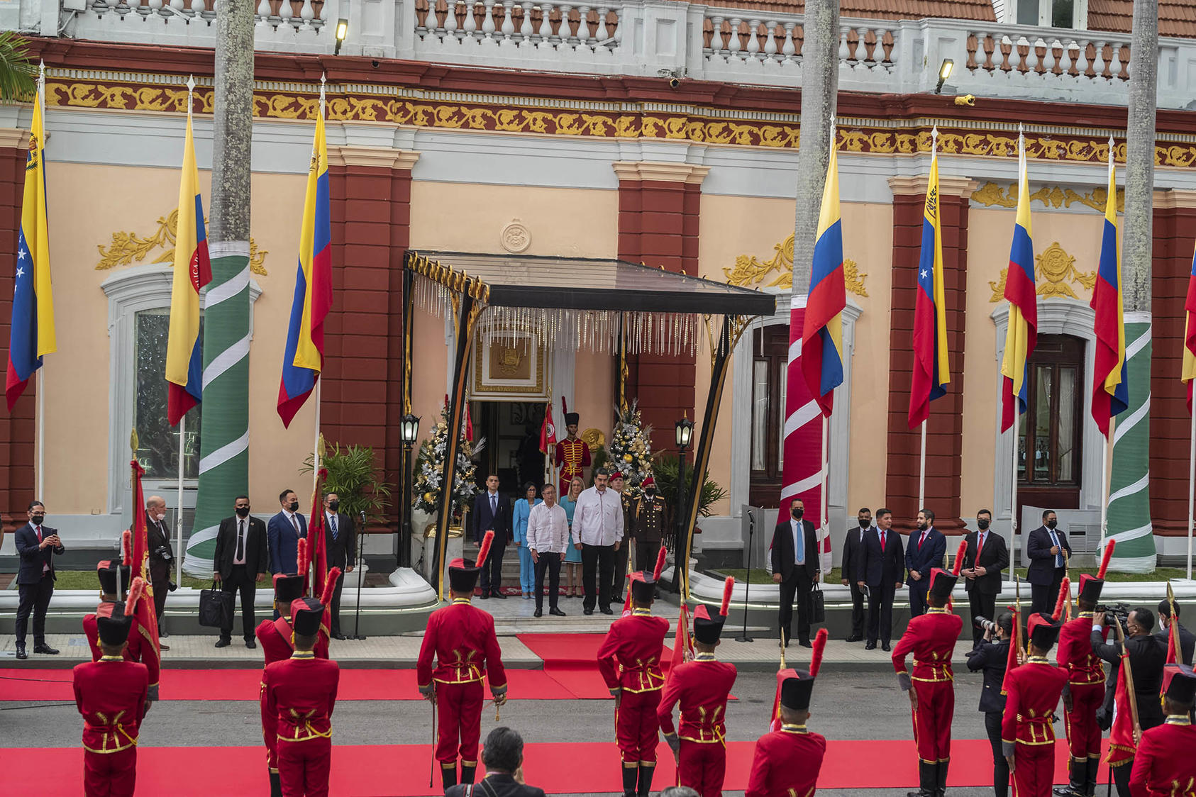 Colombian President Gustavo Petro visited Venezuelan President Nicolas Maduro in Venezuela, on Nov. 1, 2022. Newly elected leftist governments in Brazil and Colombia support a negotiated solution to Venezuela’s conflict. (Federico Rios/The New York Times)