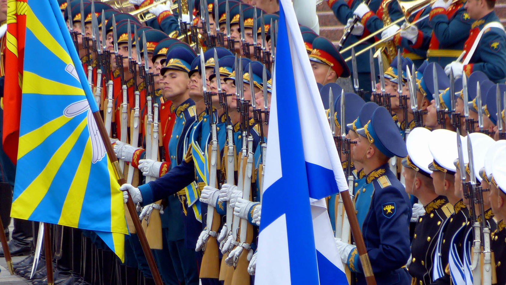 Troops present arms at Russia’s annual World War II victory parade in 2012. Much of Russia’s political culture and leadership maintain that Russia holds a natural right to rule or dominate its neighbors—especially Ukraine. (Mariano Mantel/CC License 2.0)