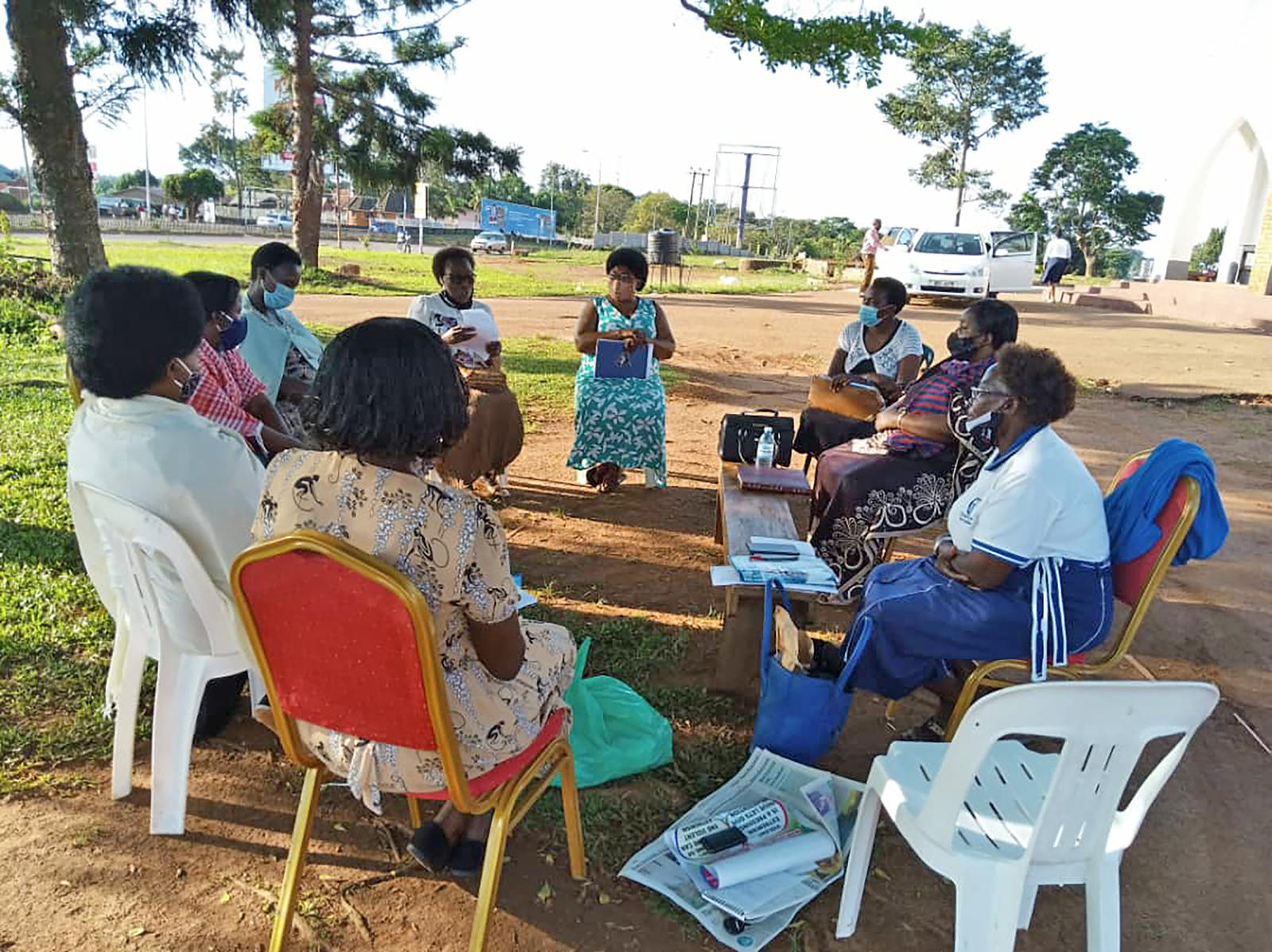 group of women wearing masks participating in a USIP dialogue