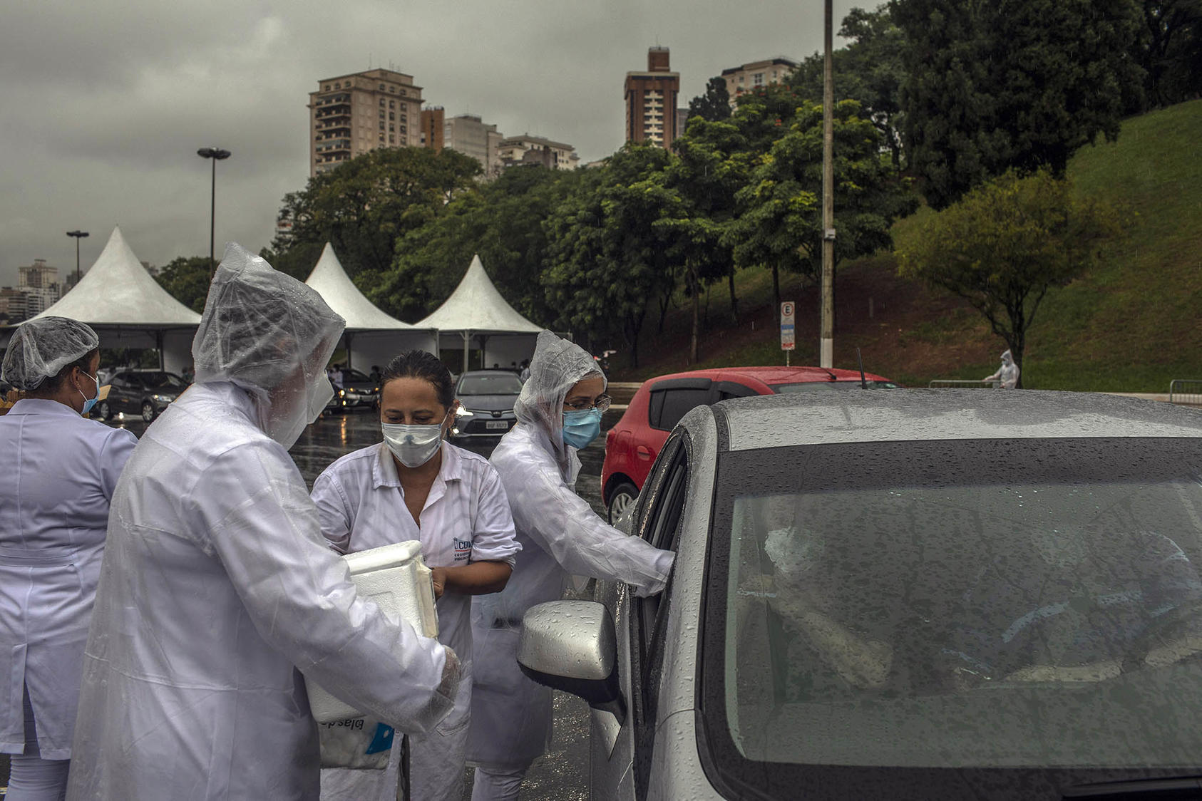 China’s CoronaVac vaccine is administered at a vaccination site in São Paulo, Brazil on Feb. 11, 2021. China provided the second most pandemic assistance to Brazil in Latin America, trailing only Venezuela. (Victor Moriyama/The New York Times)