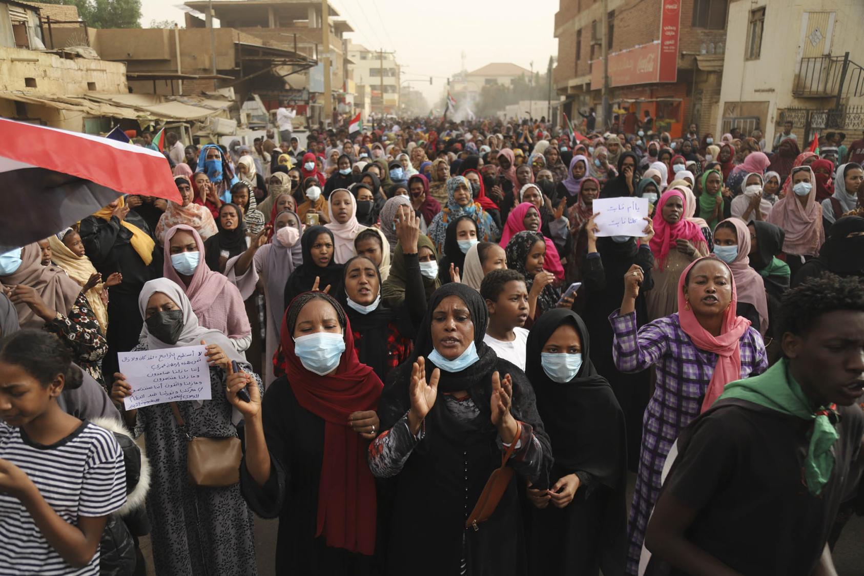 A demonstration in Khartoum, Sudan, Jan. 27, 2022. Resistance committees organized nonviolent protests, tracking the injured and dead and demanding a government led by civilians in Sudan. (Faiz Abubakar Muhamed/The New York Times)