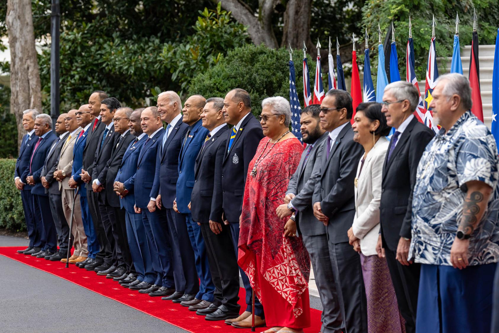 President Joe Biden takes a photo with Pacific Islands Forum leaders at the White House, September 25, 2023. (Adam Schultz/White House Photo by Adam Schultz)