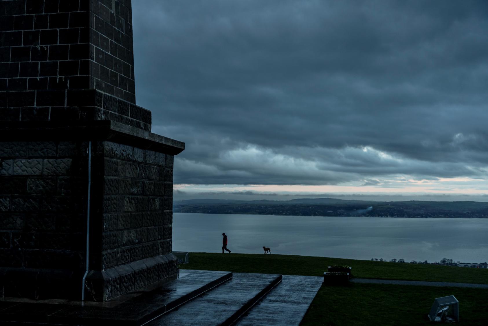 The Knockagh Monument, a war memorial with a panoramic view of the city of Belfast, in Northern Ireland, on March 16, 2023. (Andrew Testa/The New York Times)