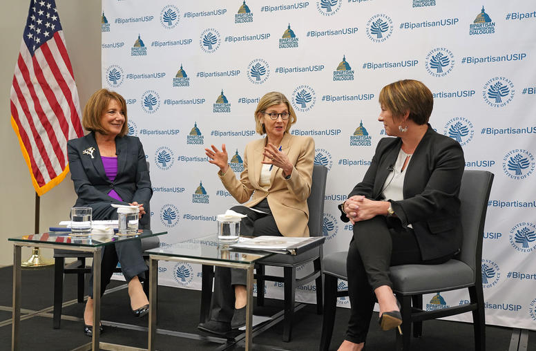 Representative Susan Davis, (D-CA), USIP President & CEO Nancy Lindborg, Representative Martha Roby (R-AL)