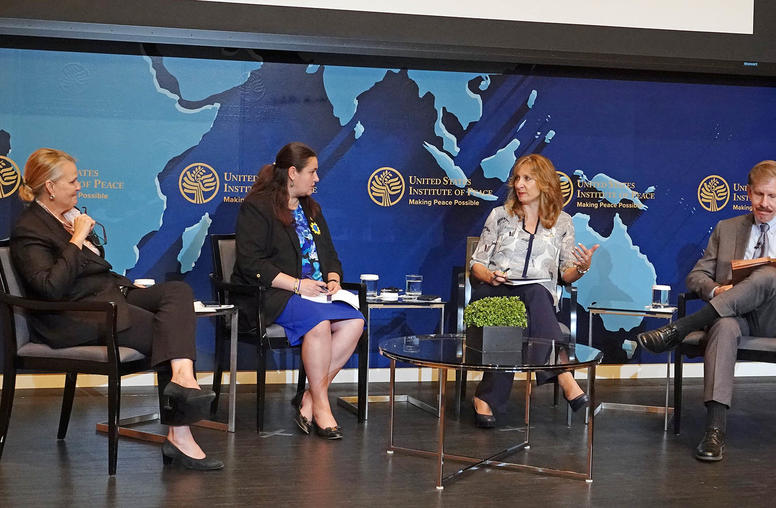 Panel left to right: Lise Grande, Amb. Oksana Markarova, Amb. Beth Van Schaack, Eli M. Rosenbaum