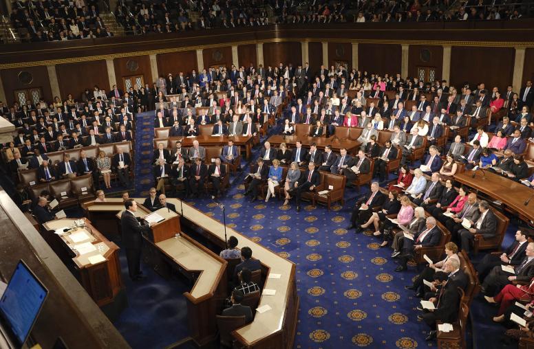 South Korean President Yoon Suk Yeol addresses a joint meeting of Congress at the U.S. Capitol in Washington, April 27, 2023. (Pete Marovich/The New York Times)