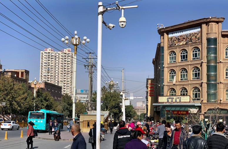 A street scene in Kashgar, China, where Chinese authorities employ stringent surveillance measures on the Uyghur minority. Central Asian leaders are interested in using Chinese technology to tamp down on opposition. (The New York Times)