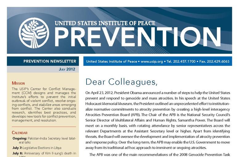 USIP Prevention Newsletter - July 2012