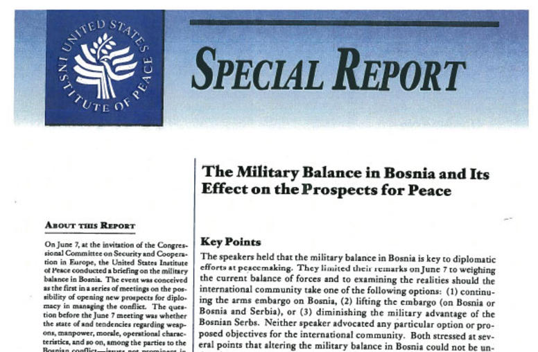 The Military Balance in Bosnia and Its Effect on the Prospects for Peace 