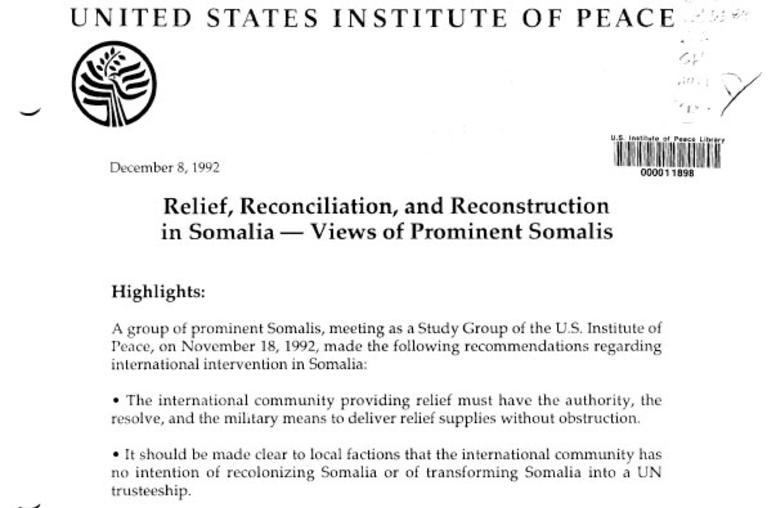 Relief, Reconciliation, and Reconstruction in Somalia: Views of Prominent Somalis