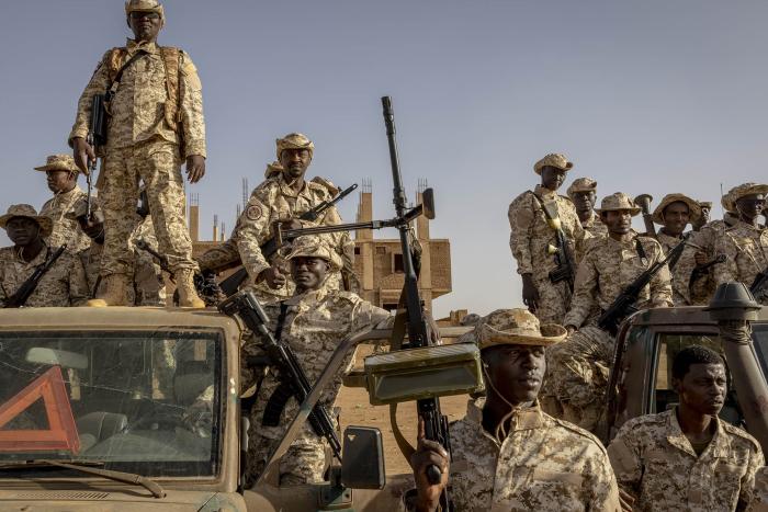 PHOTO: Members of a Sudanese special forces unit a military demonstration in Omdurman, outside Khartoum, on April 24, 2024. (Ivor Prickett/The New York Times)